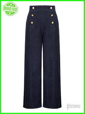Vintage High Waisted Button Wide Leg Sailor Jeans